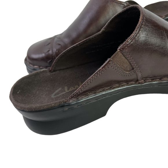 Clarks Women's Brown Genuine Leather Mules Slip On Comfort Loafers Shoes sz 7 M - Picture 13 of 16